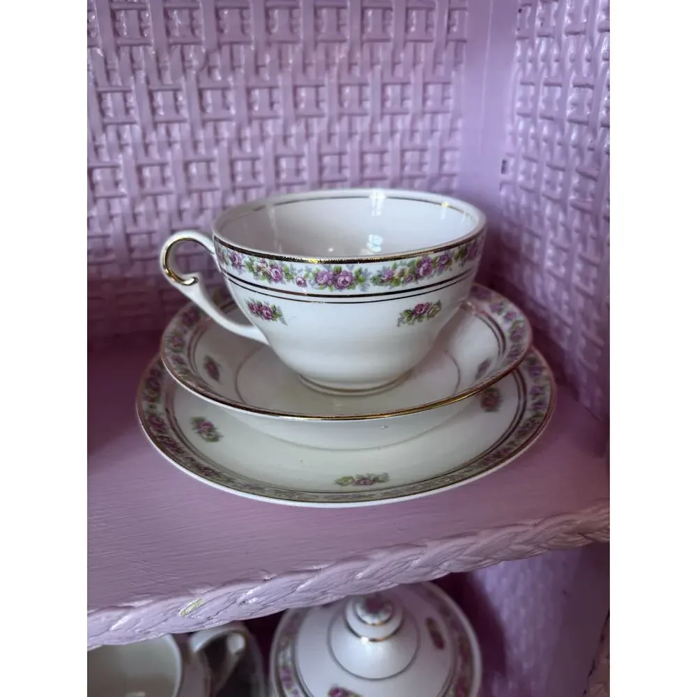 Vintage St. Regis Pope Gosser USA Creamer & Sugar Bowl Roses cottage 3 Piece Set